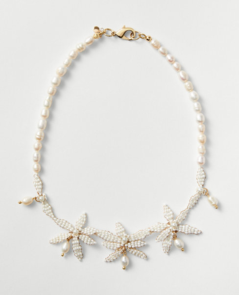Pearlized Floral Statement Necklace
