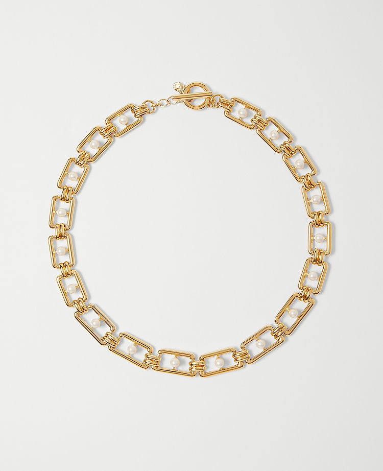 Pearlized Chain Link Statement Necklace