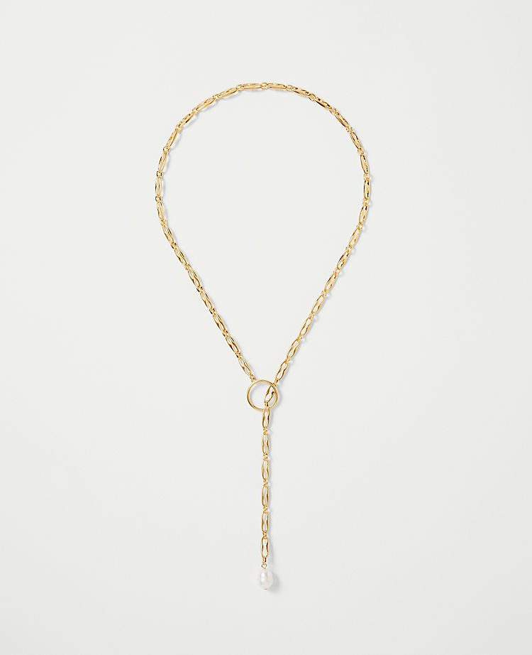 Pearlized Chain Link Lariat Necklace