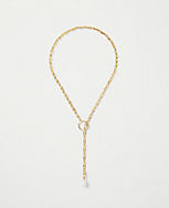 Pearlized Chain Link Lariat Necklace carousel Product Image 1