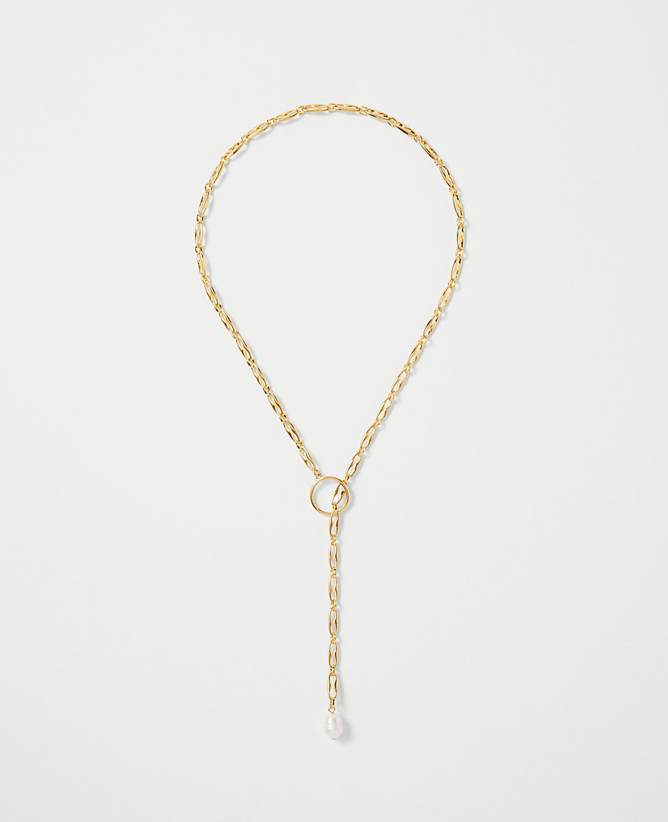 Pearlized Chain Link Lariat Necklace