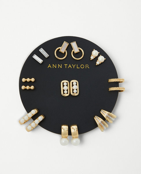 Ann Taylor Modern Pearlized Stud Earring Set In Goldtone