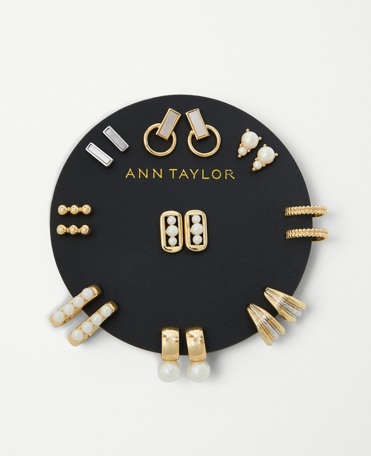 Ann Taylor Modern Pearlized Stud Earring Set In Goldtone