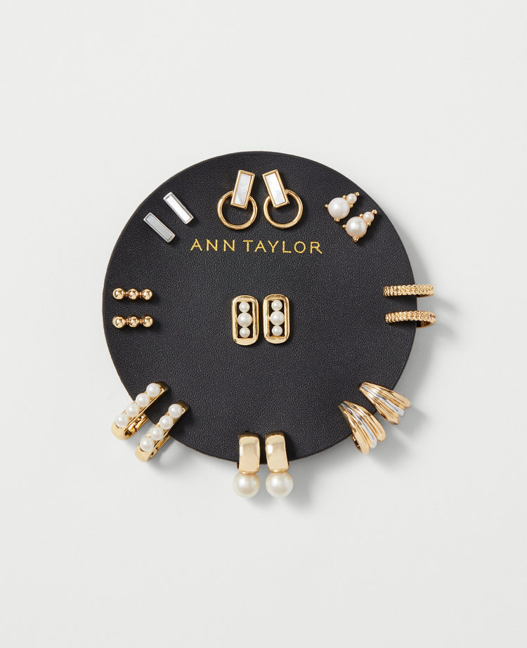 Ann Taylor Modern Pearlized Stud Earring Set In Gold