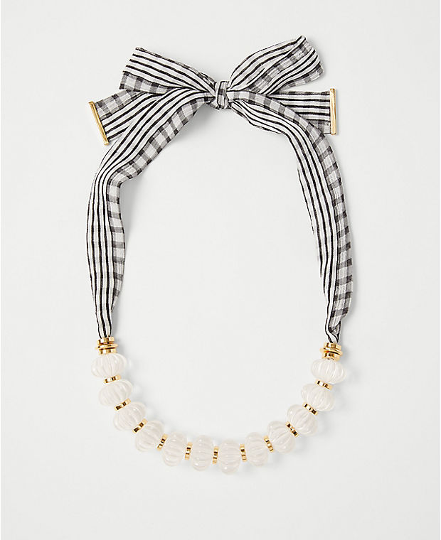 Plaid Bow Beaded Necklace
