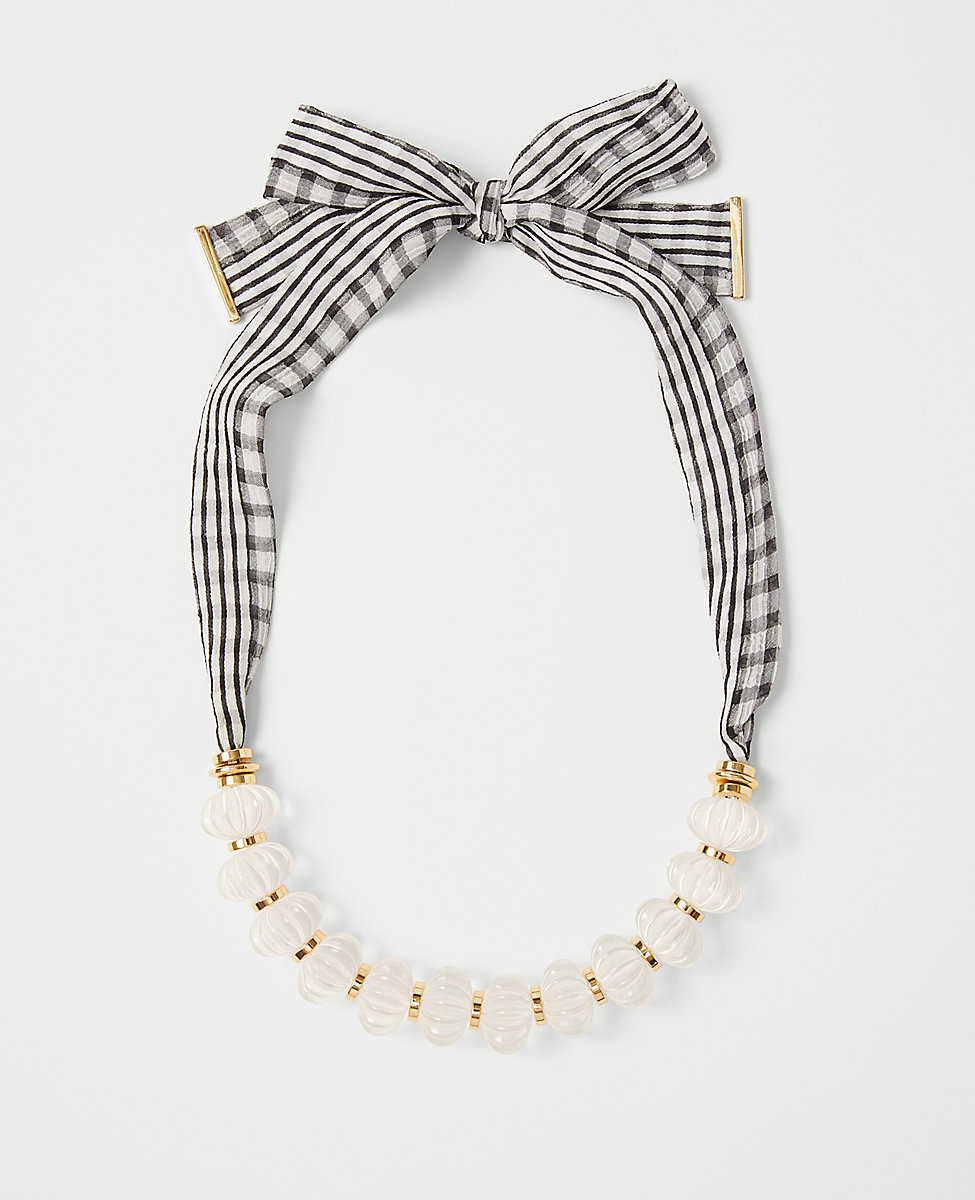 Plaid Bow Beaded Necklace