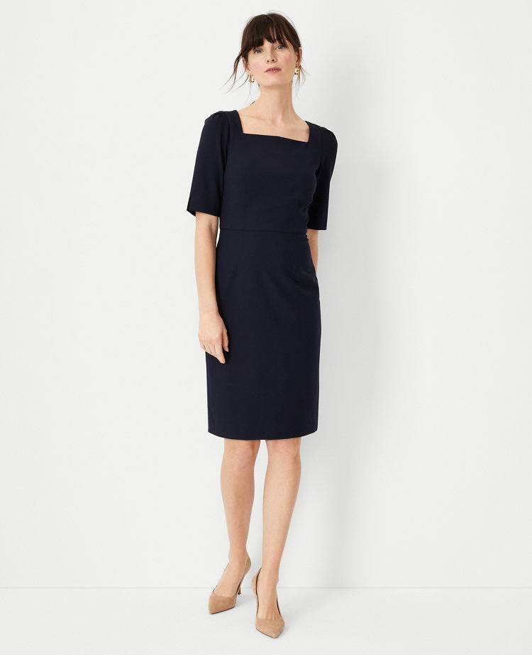 The Elbow Sleeve Square Neck Dress in Seasonless Stretch