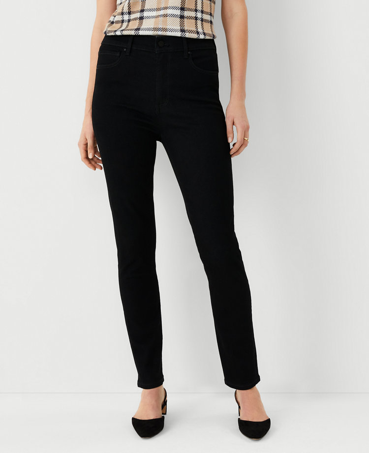 Petite Curvy Sculpting Pocket High Rise Skinny Jeans in Jet Black Wash