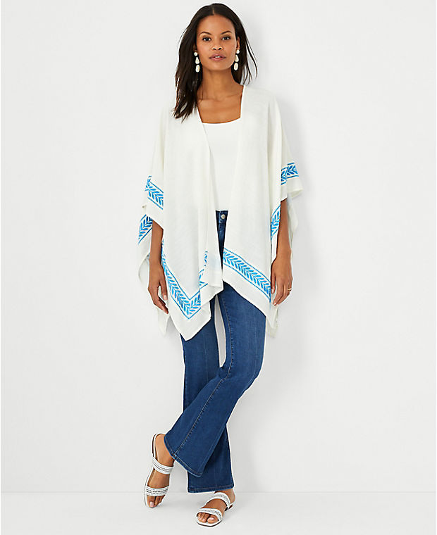 Embroidered Open Poncho