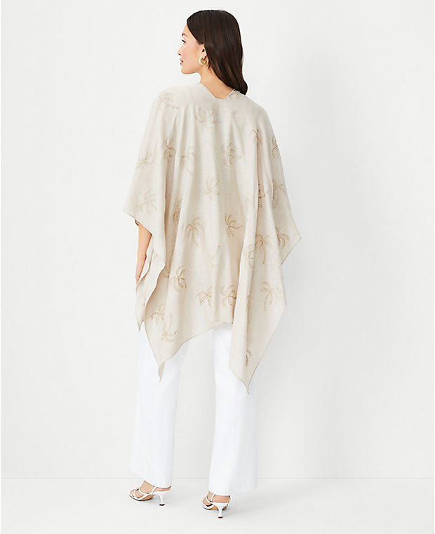 Palm Embroidered Open Poncho