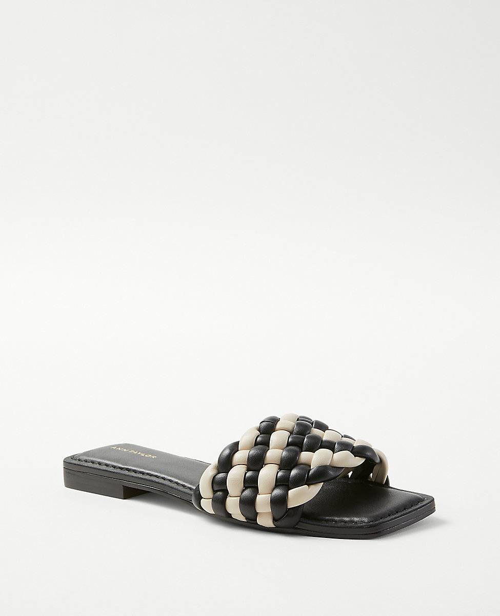 Woven Puffy Leather Slide Sandals