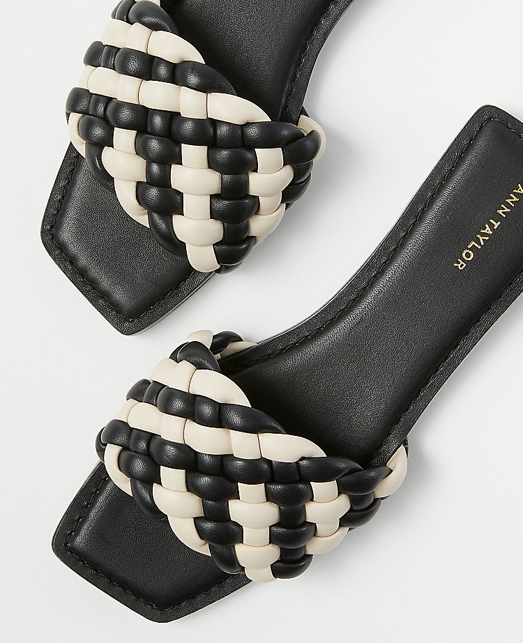 Woven Puffy Leather Slide Sandals