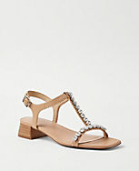 Sparkle Leather T-Strap Mid Block Heel Sandals carousel Product Image 1