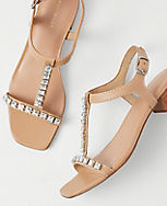 Sparkle Leather T-Strap Mid Block Heel Sandals carousel Product Image 2
