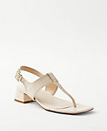 Embossed Leather T-Strap Mid Block Heel Sandals carousel Product Image 1