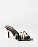 Woven Straw and Leather Mid Heel Mule Sandals carousel Product Image 1