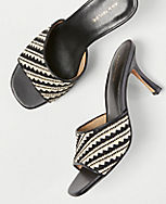 Woven Straw and Leather Mid Heel Mule Sandals carousel Product Image 2