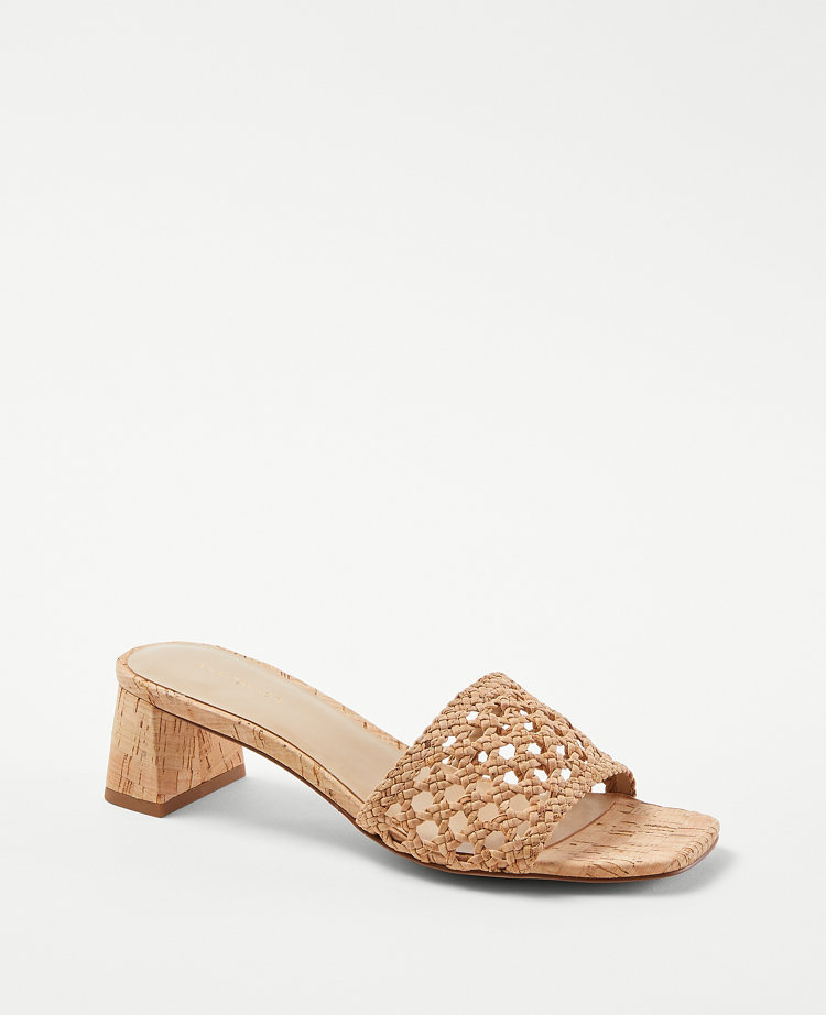Woven Cork Block Heel Sandals