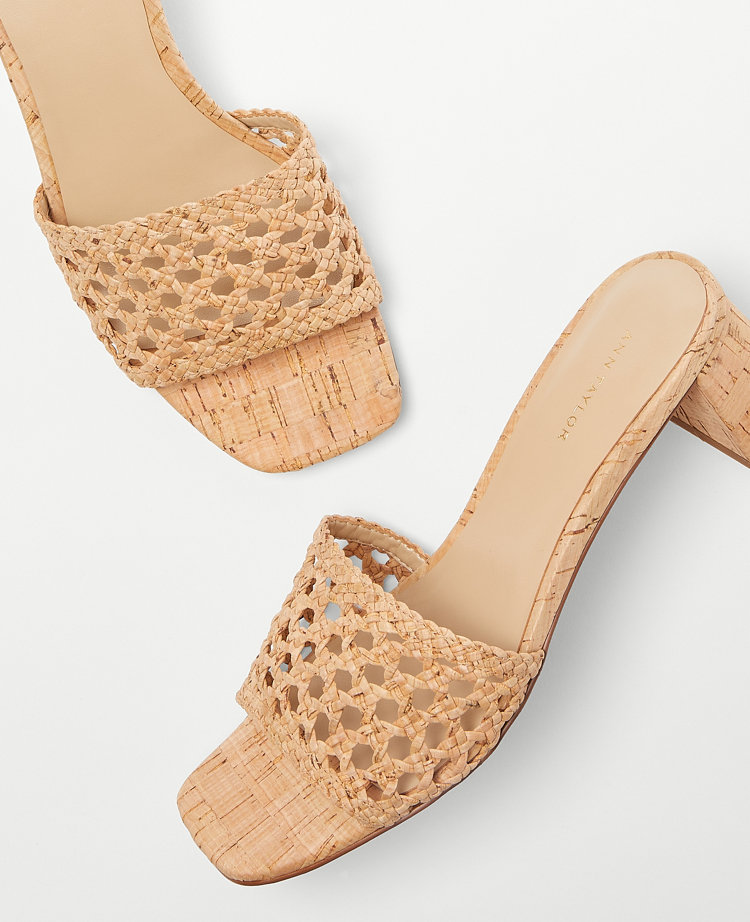 Woven Cork Block Heel Sandals
