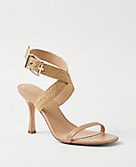 Raffia Ankle Wrap Leather Sandals carousel Product Image 1