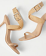Raffia Ankle Wrap Leather Sandals carousel Product Image 2