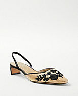 Embroidered Straw Blade Heel Slingback Pumps carousel Product Image 1