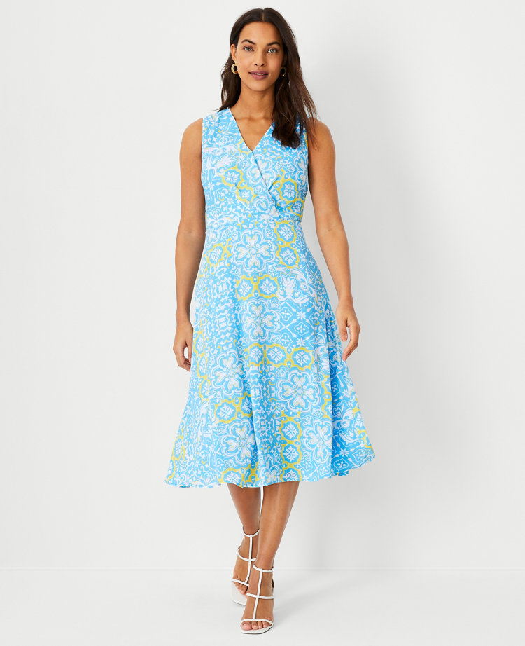 Tile Print Wrap Flare Dress