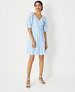 Striped Puff Sleeve Wrap Dress carousel Product Image 1