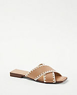 Crossover Stitched Leather Slide Sandals carousel Product Image 1