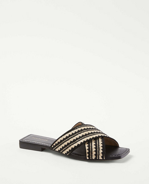 Woven Straw Crossover Slide Sandals