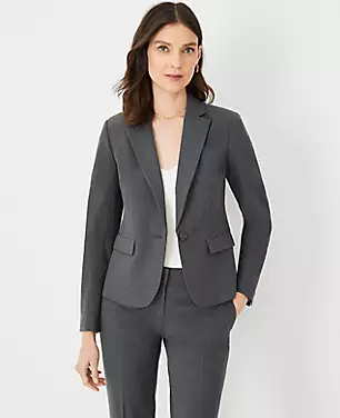 The Petite Notched One Button Blazer in Seasonless Stretch carousel Product Image 1