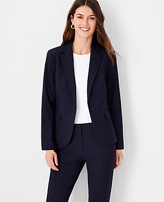 Ann Taylor The Petite Notched One Button Blazer In Seasonless Stretch In Deep Navy Sky