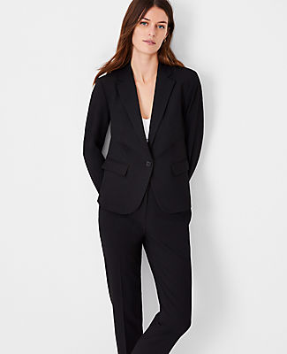 Ann Taylor The Petite Notched One Button Blazer In Seasonless Stretch In Core Black
