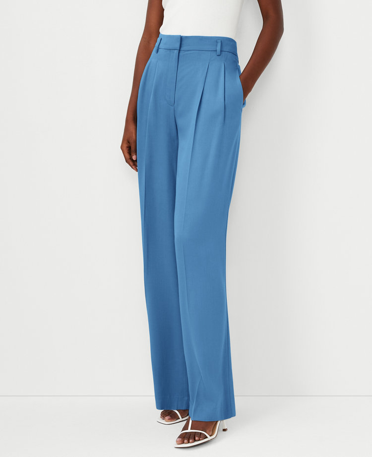 Ann Taylor The Pleated High Rise Wide Leg Pant In Cool Azul