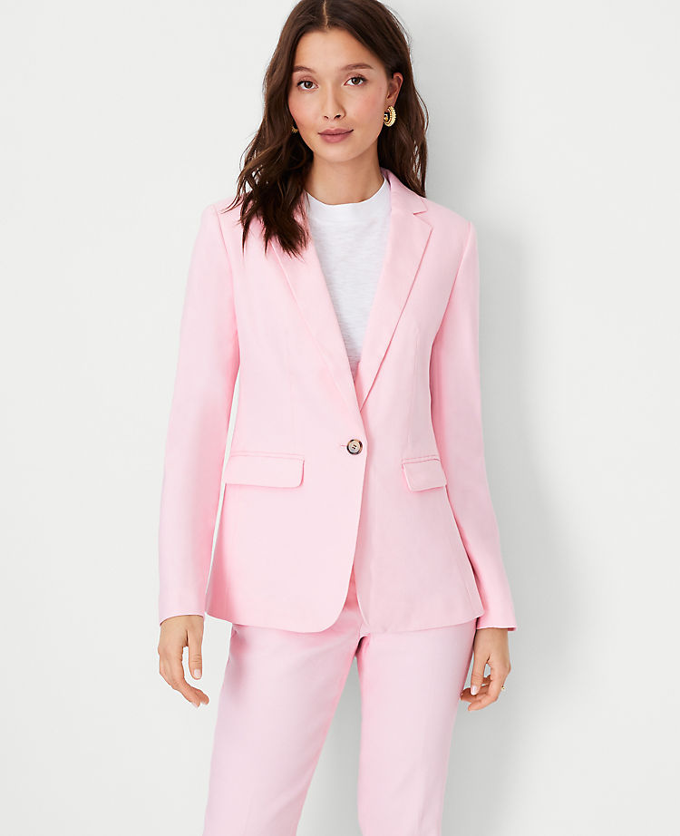 The Notched One Button Blazer in Linen Blend