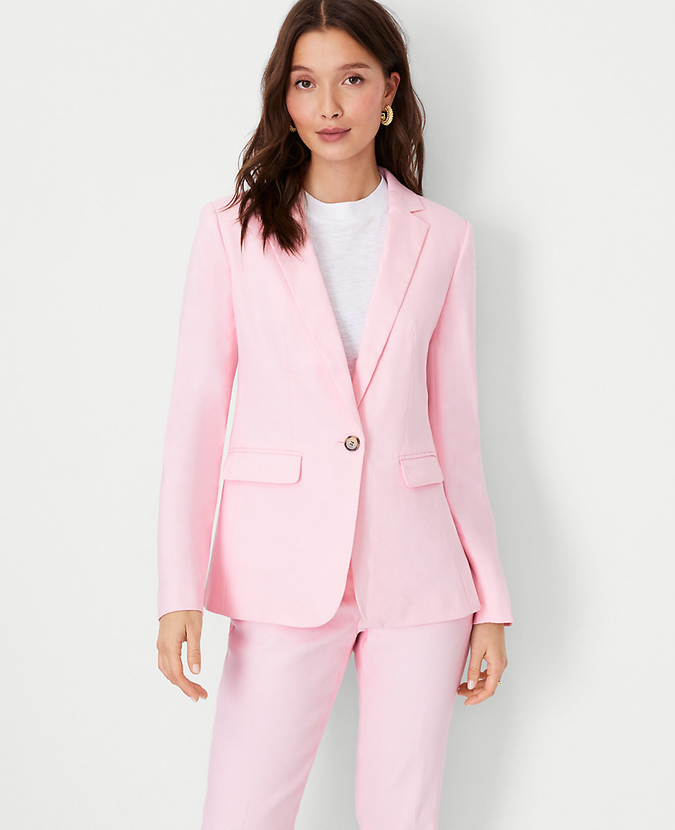 The Notched One Button Blazer in Linen Blend