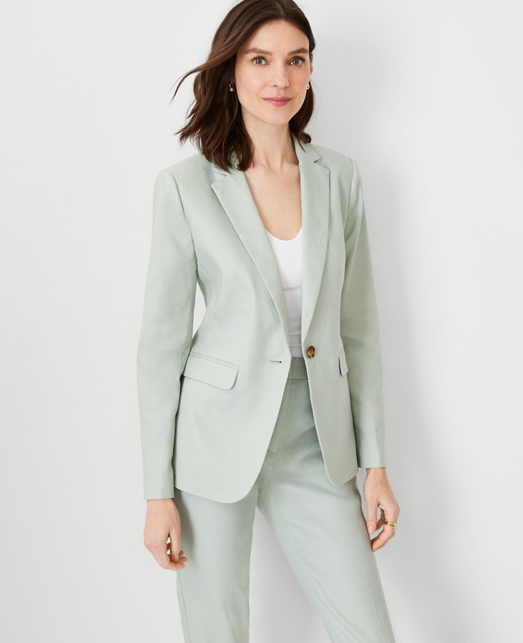 The Notched One Button Blazer in Linen Blend