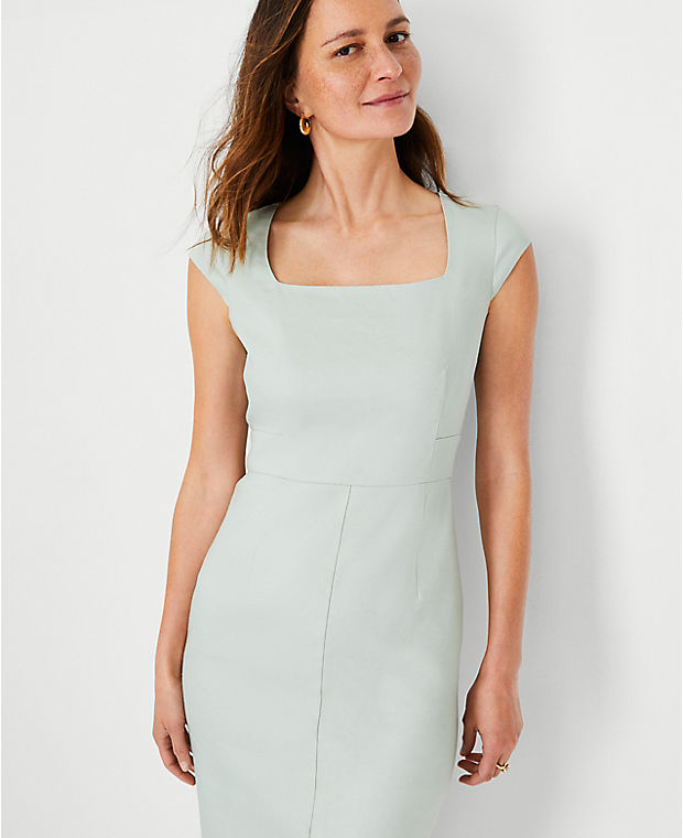 The Scooped Square Neck Sheath Dress in Linen Blend