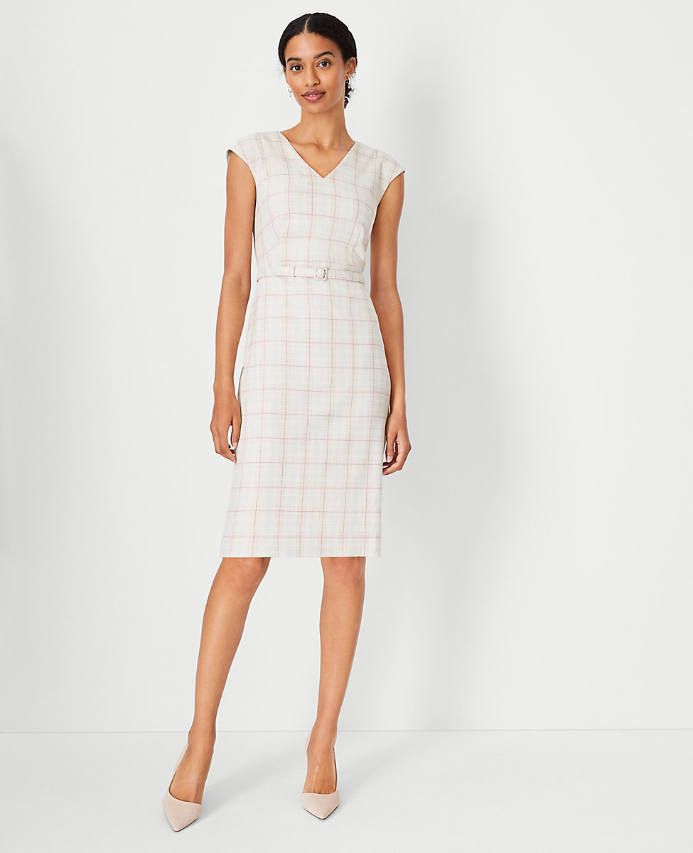 The Belted V-Neck Sheath Dress in Plaid