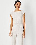 The Belted Envelope Boatneck Top in Plaid carousel Product Image 1