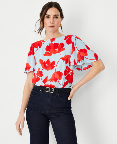 Floral Elbow Sleeve Mixed Media Top