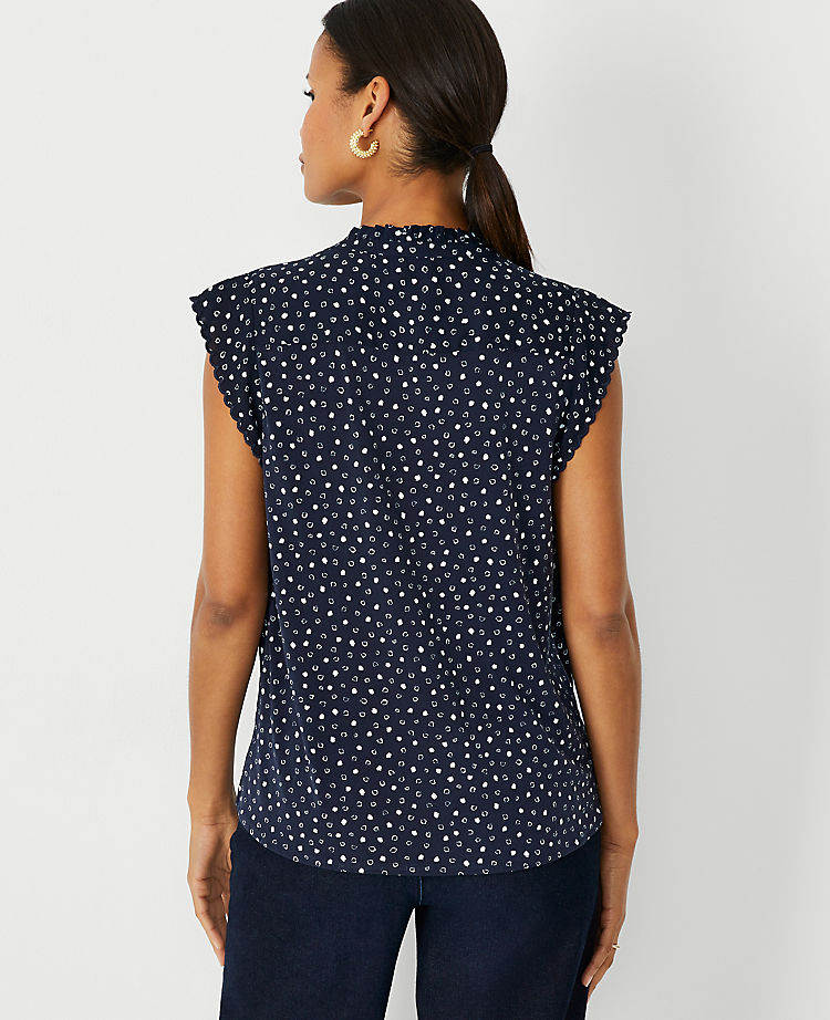 Spotted Scalloped Mixed Media Button Top