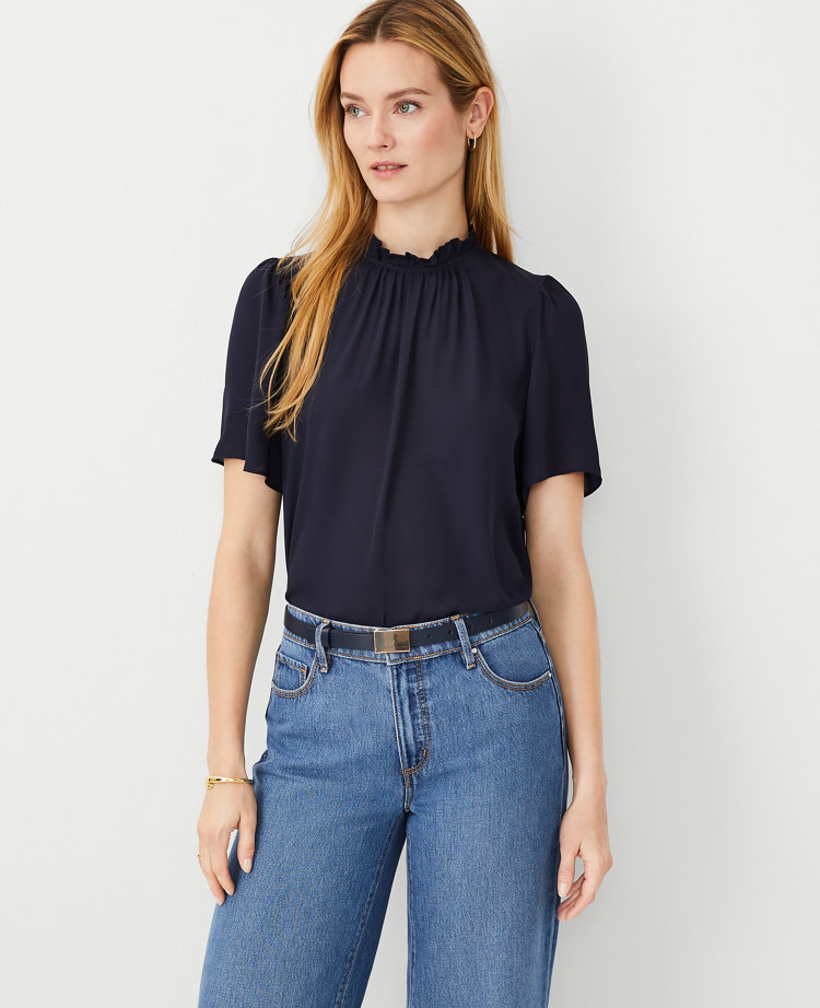 Ann Taylor Ruffle Mock Neck Top