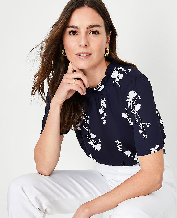 Floral Ruffle Mock Neck Top