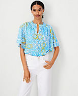 Tile Print Cutout Flutter Sleeve Top carousel Product Image 1