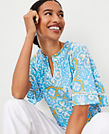 Tile Print Cutout Flutter Sleeve Top carousel Product Image 3