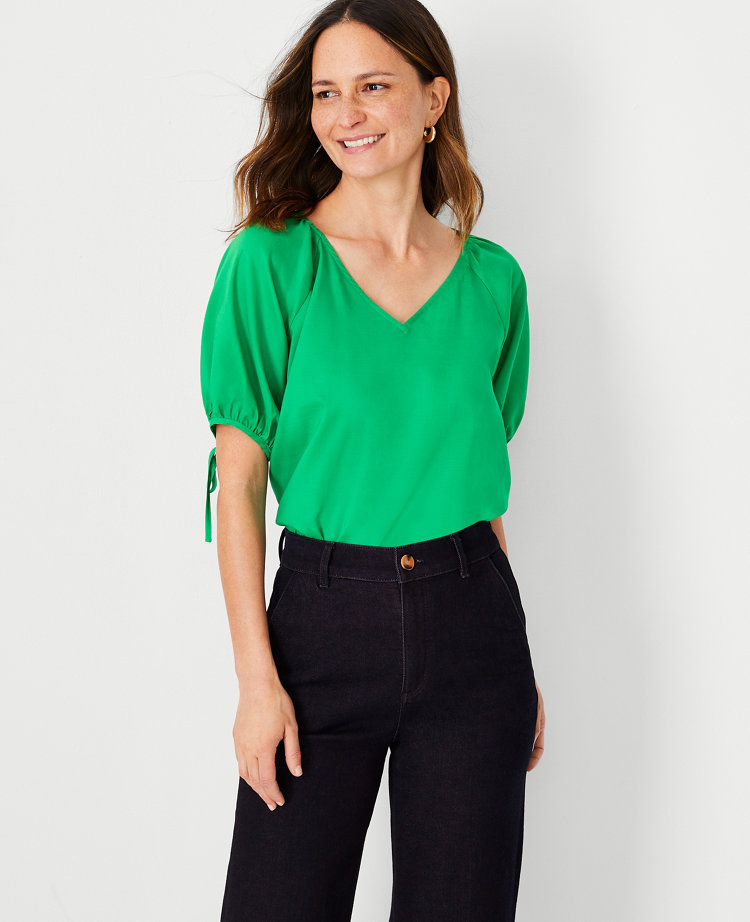 Tie Back Gathered Detail Puff Sleeve Top