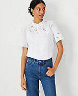 Floral Cutout Lace Ruffle Mock Neck Top carousel Product Image 1