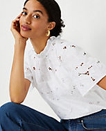 Floral Cutout Lace Ruffle Mock Neck Top carousel Product Image 3