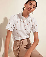 Floral Cutout Lace Ruffle Mock Neck Top carousel Product Image 4